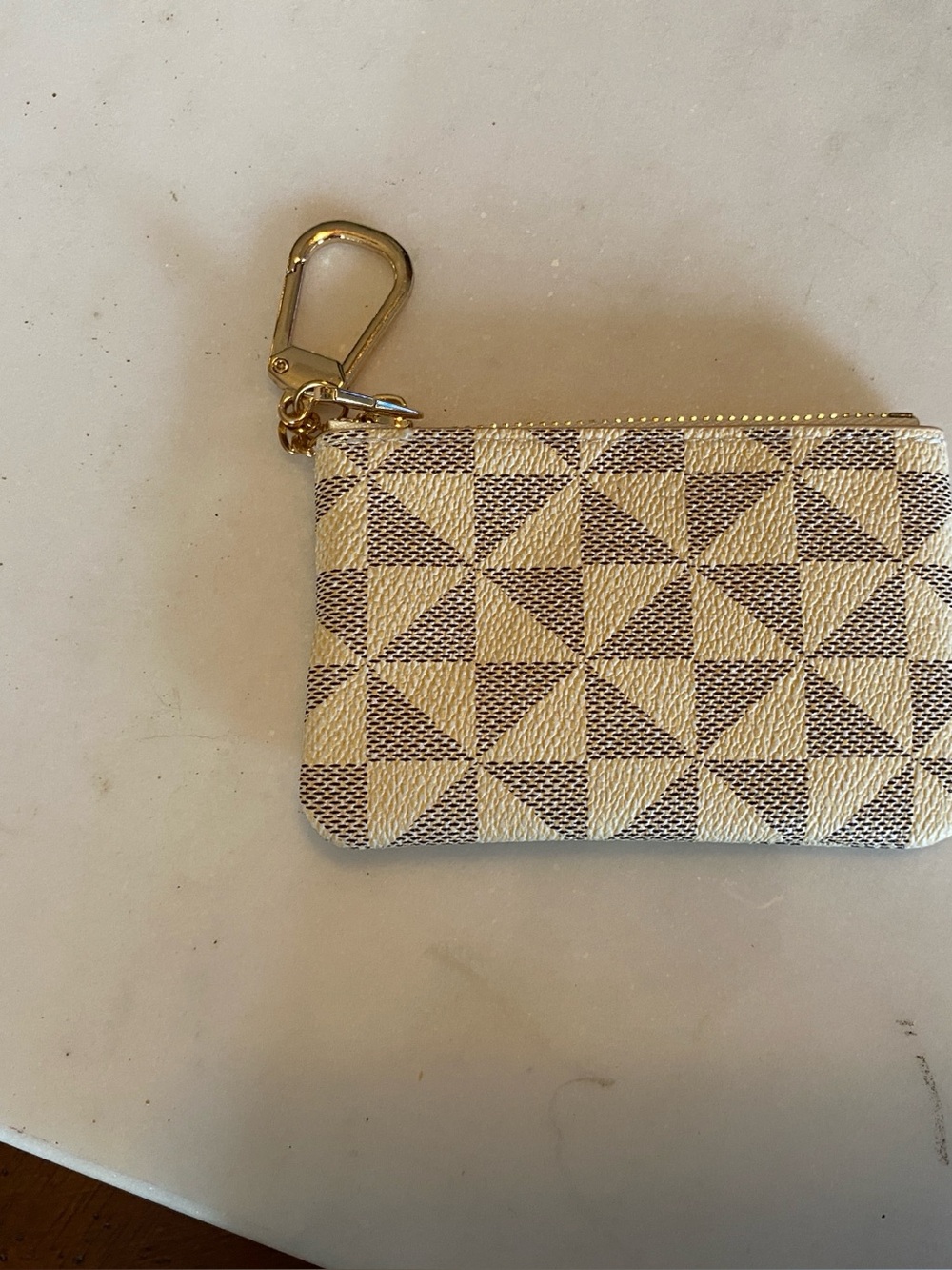 Geometric Pattern Zip Coin Pouch in Beige and Brown